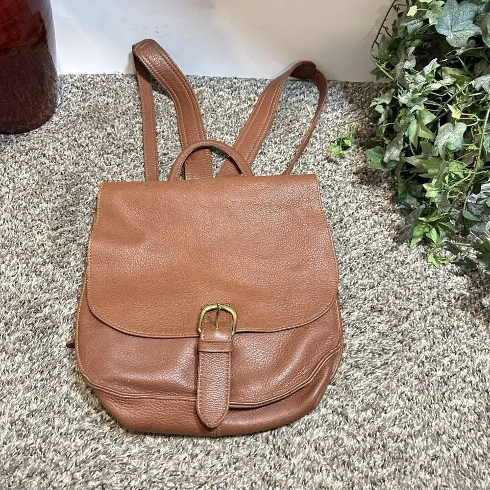 M. London Backpack Brown Pebbled Leather Adjustable Straps Vintage